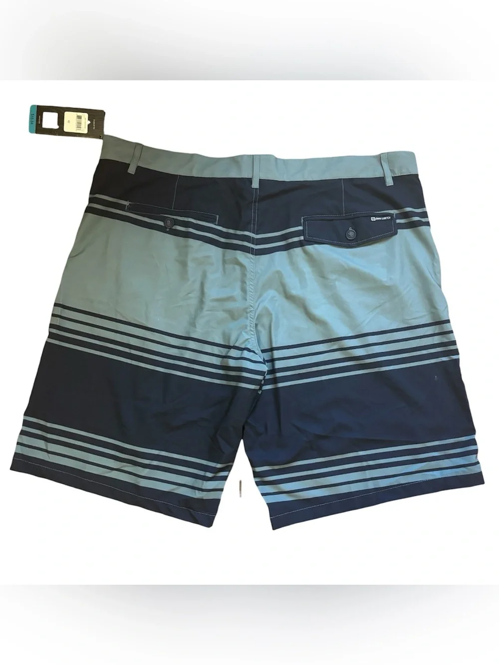 OP Ocean Pacific Mens Size 42 Flat Front Swim Shorts Green Blue Striped
